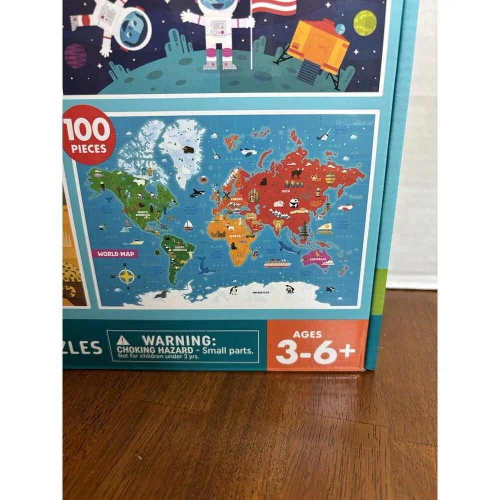 Jigsaw 4 Puzzle Pack 48, 72, 100 Pieces Space Safari Map Ocean